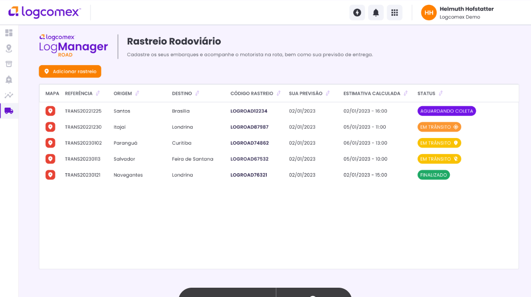 Rastreio rodoviário LogManager